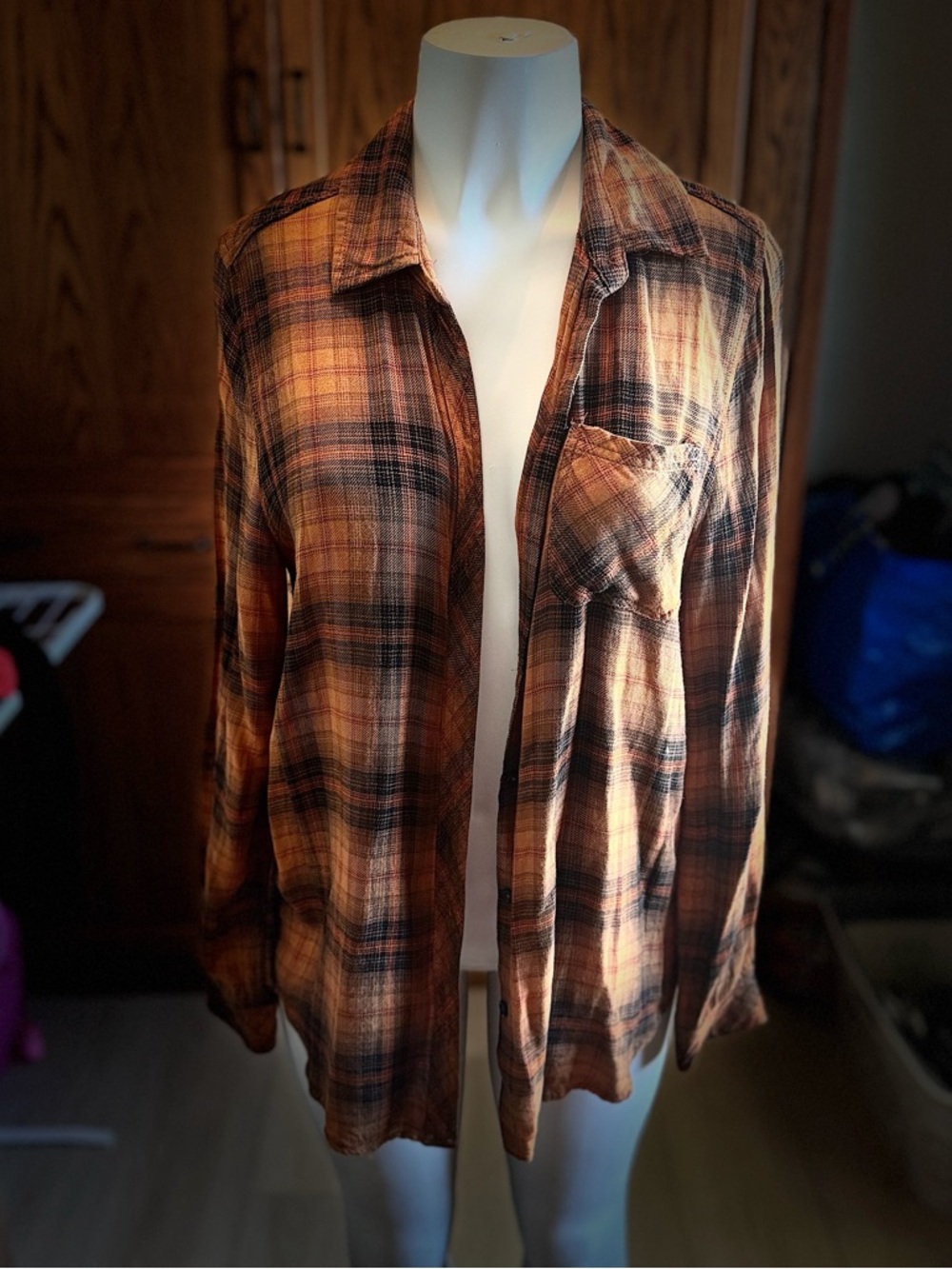 Men's Plaid Button-Up Shirt in Burnt Orange